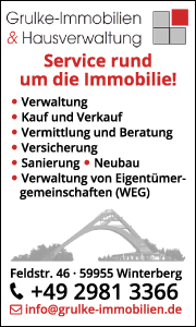 Banner mit den Kontaktdaten und Leistungsinformationen der Grulke-Immobilien Hausverwaltung in Winterberg. Erfahren Sie mehr über unsere Immobilienservices und Dienstleistungen.