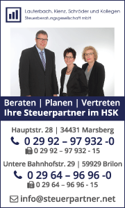 Banner der Steuerkanzlei in Brilon mit Kontaktdaten und Leistungsübersicht für Unternehmen und Privatpersonen.